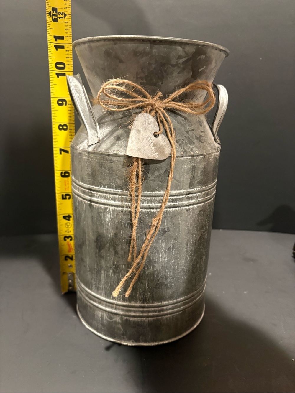 Rustic Galvanized Metal Milk Can Vase with Twine Heart 11” - Picture 3 of 5
